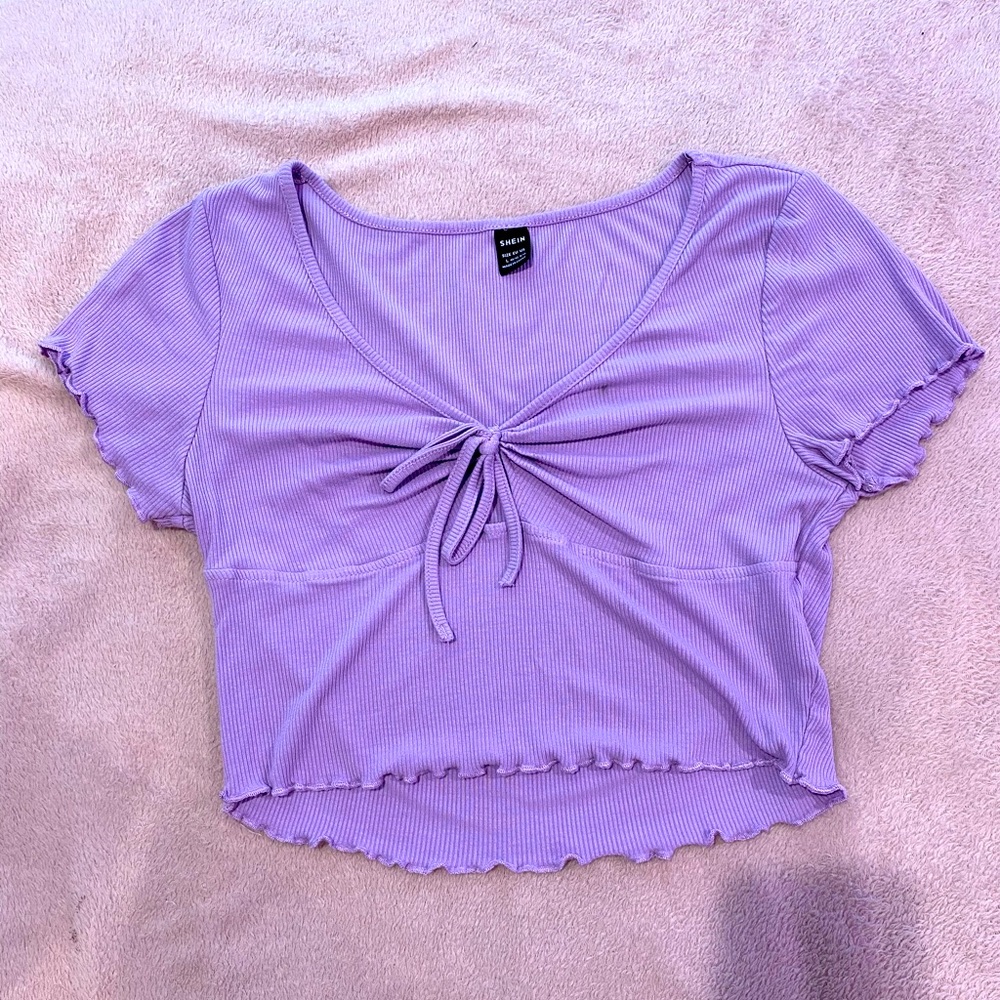 SHEIN lavender lettuce top. Small stain on front (can be removed)